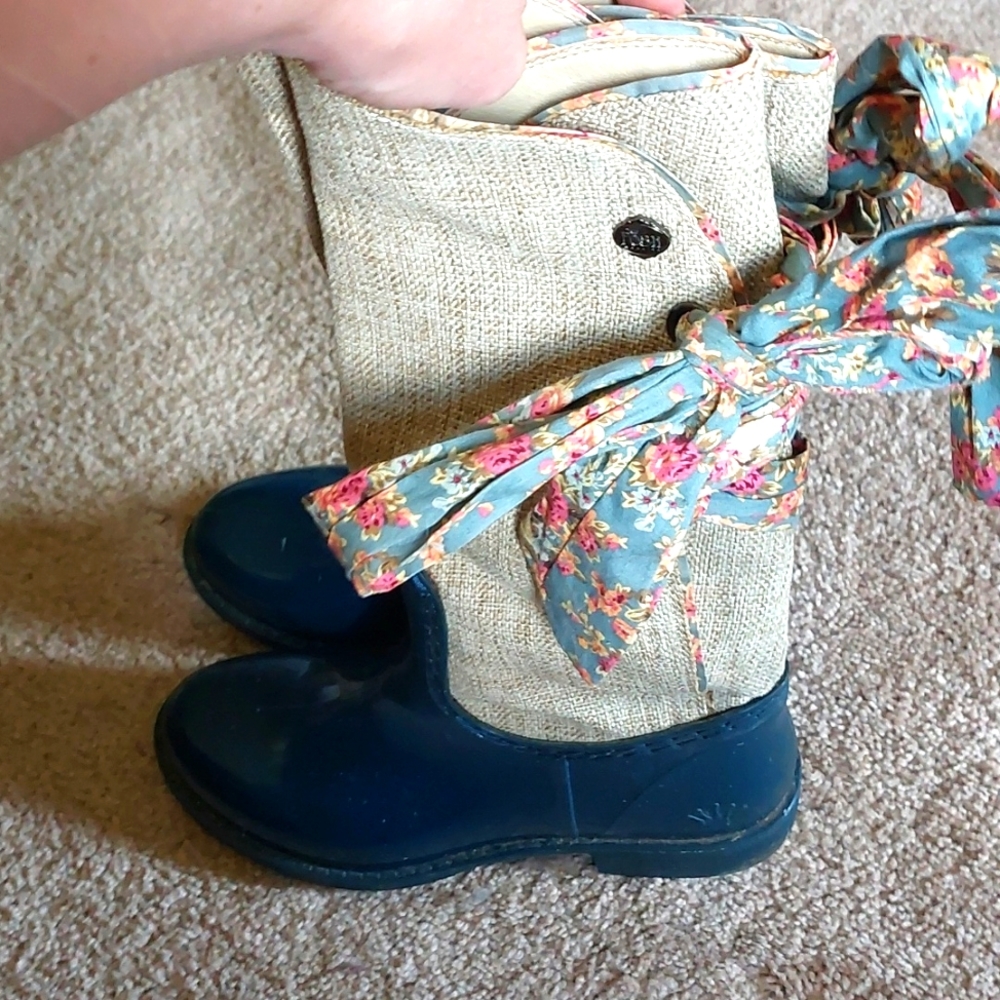 Posh Wellies Brand Rubber Boots with Floral Tie Up, Size 38